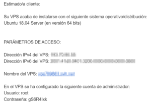 Correo de confirmación de OVH
